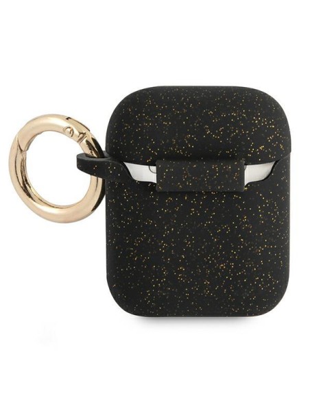Guess Silicone Glitter dėklas, skirtas AirPods 1/ 2 – juodas Guess Silicone Glitter dėklas, skirtas AirPods 1/ 2 – juodas