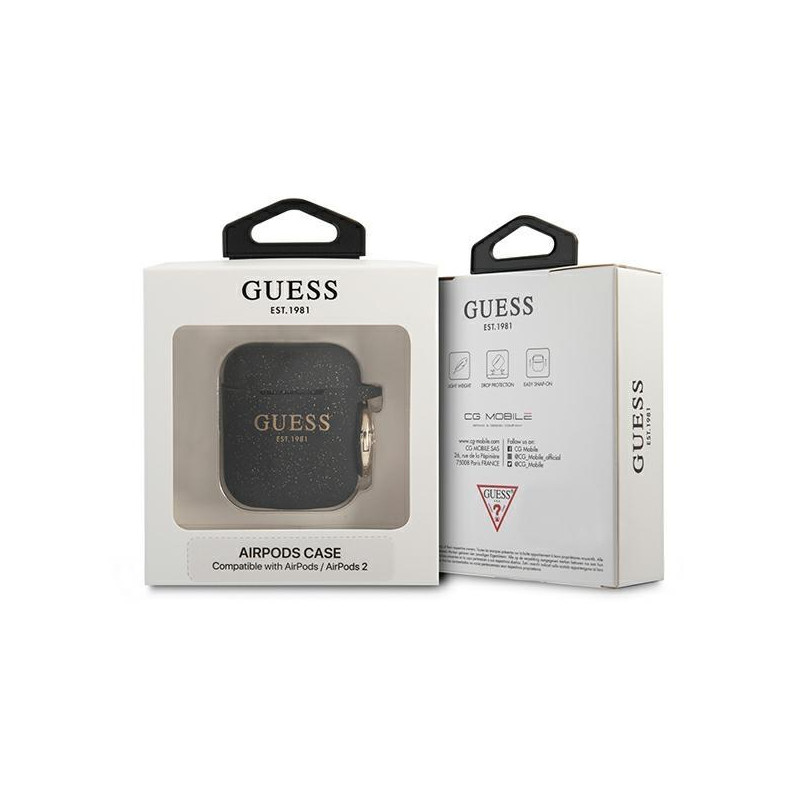 Guess Silicone Glitter dėklas, skirtas AirPods 1/ 2 – juodas