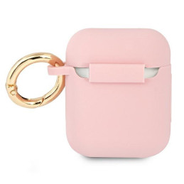 Guess Silicone Vintage Script dėklas, skirtas AirPods 1/ 2 – rožinis
