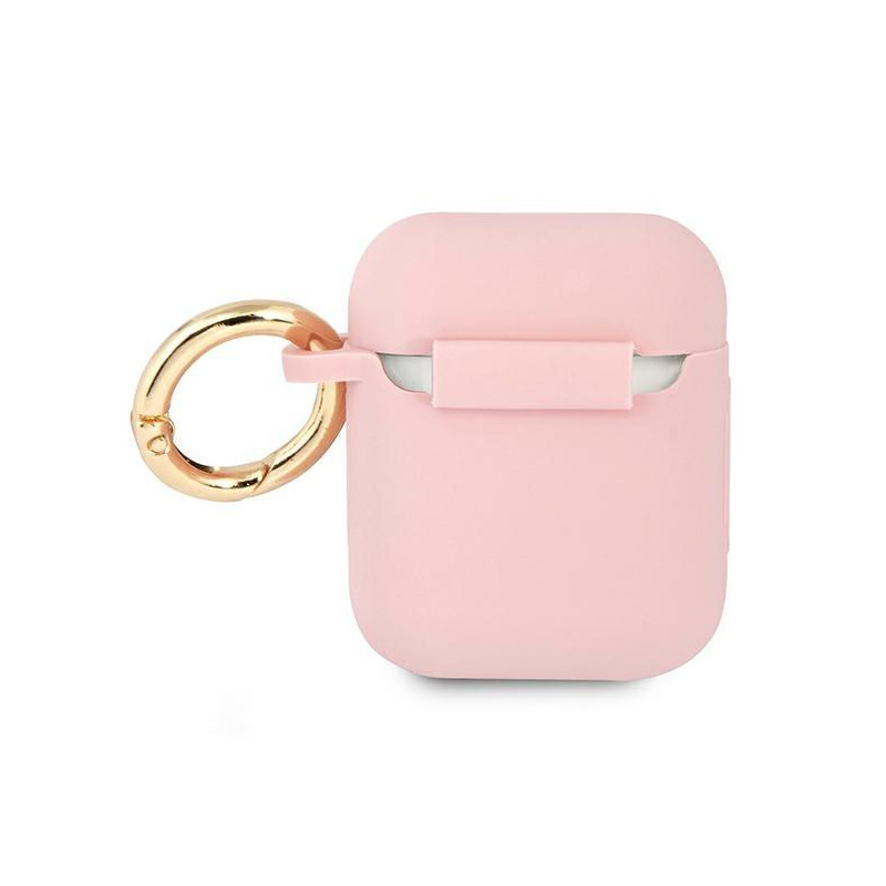 Guess Silicone Vintage Script dėklas, skirtas AirPods 1/ 2 – rožinis