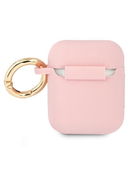 Guess Silicone Vintage Script dėklas, skirtas AirPods 1/ 2 – rožinis Guess Silicone Vintage Script dėklas, skirtas AirPods 1/ 2 – rožinis