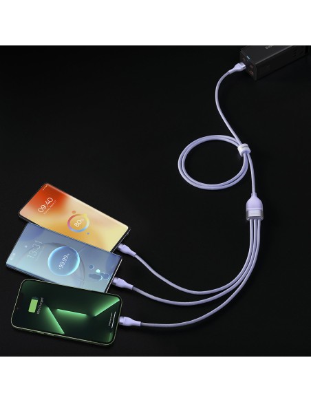 3in1 USB greito įkrovimo laidas USB-C mikro-USB iPhone Lightning 1,2m violetinė 3in1 USB greito įkrovimo laidas USB-C mikro-USB iPhone Lightning 1,2m violetinė