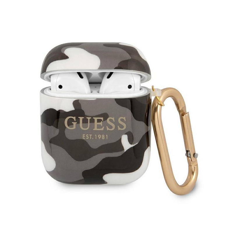 Guess Camo Collection dėklas, skirtas AirPods 1/ 2 – juodas Guess Camo Collection dėklas, skirtas AirPods 1/ 2 – juodas