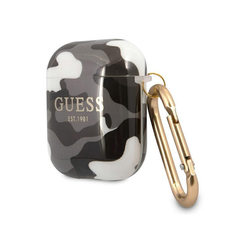 Guess Camo Collection dėklas, skirtas AirPods 1/ 2 – juodas