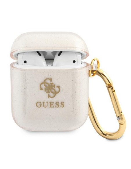 Guess Glitter Collection dėklas, skirtas AirPods 1/ 2 – auksinis Guess Glitter Collection dėklas, skirtas AirPods 1/ 2 – auksinis