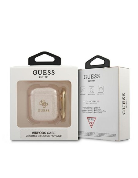 Guess Glitter Collection dėklas, skirtas AirPods 1/ 2 – auksinis Guess Glitter Collection dėklas, skirtas AirPods 1/ 2 – auksinis