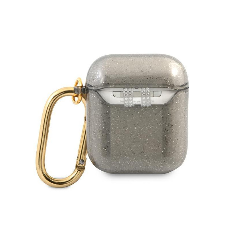Guess Glitter Collection dėklas, skirtas AirPods 1/ 2 – juodas