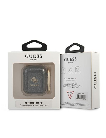 Guess Glitter Collection dėklas, skirtas AirPods 1/ 2 – juodas Guess Glitter Collection dėklas, skirtas AirPods 1/ 2 – juodas