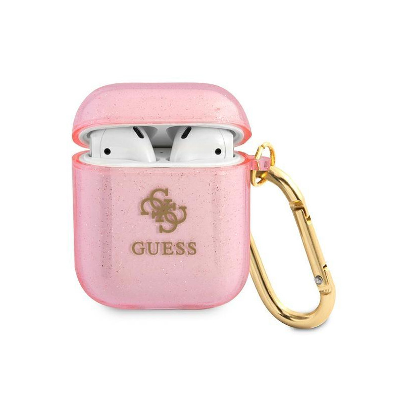 Guess Glitter Collection dėklas, skirtas AirPods 1/ 2 – rožinis