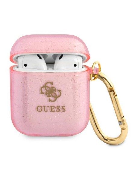 Guess Glitter Collection dėklas, skirtas AirPods 1/ 2 – rožinis Guess Glitter Collection dėklas, skirtas AirPods 1/ 2 – rožinis