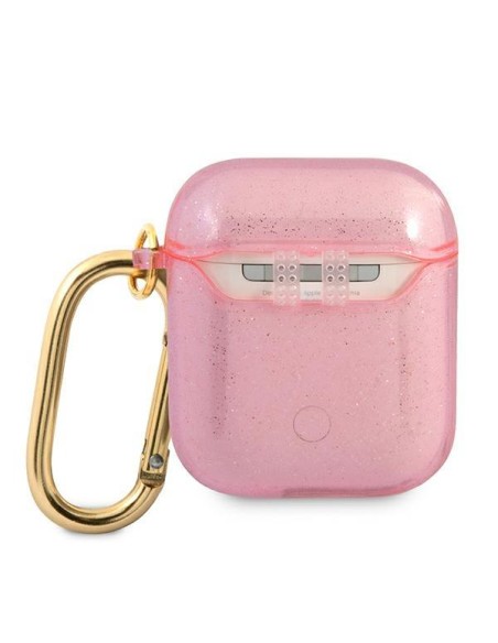 Guess Glitter Collection dėklas, skirtas AirPods 1/ 2 – rožinis Guess Glitter Collection dėklas, skirtas AirPods 1/ 2 – rožinis