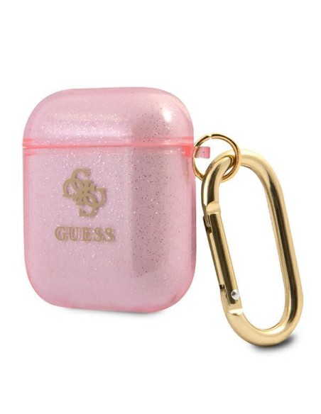 Guess Glitter Collection dėklas, skirtas AirPods 1/ 2 – rožinis Guess Glitter Collection dėklas, skirtas AirPods 1/ 2 – rožinis