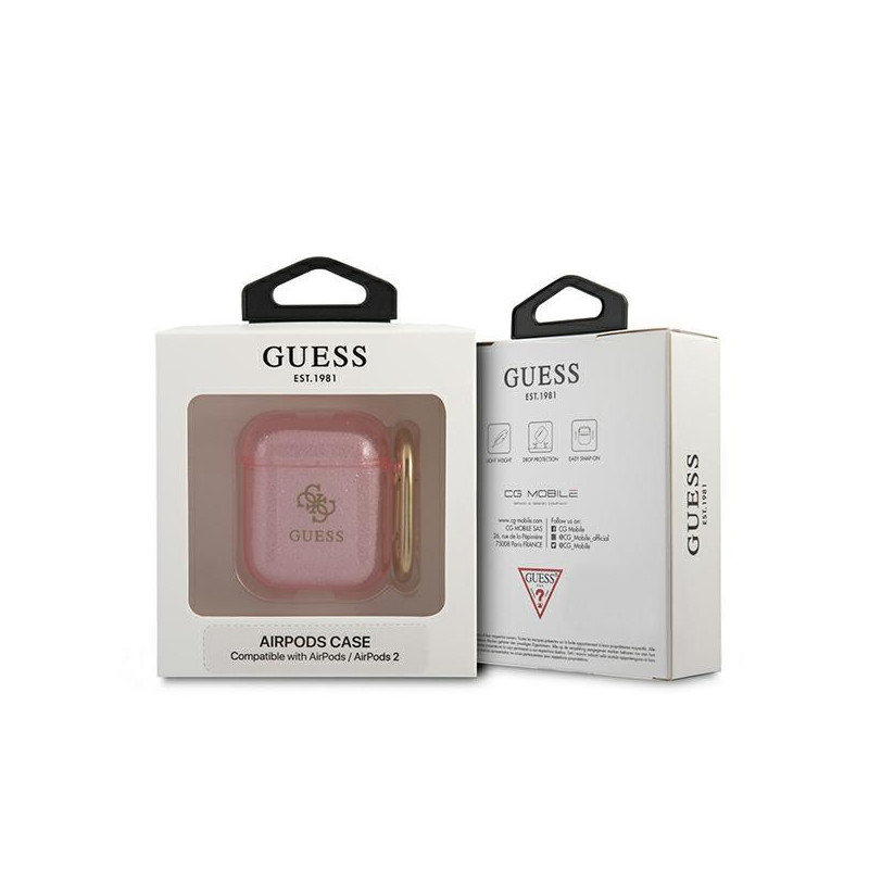 Guess Glitter Collection dėklas, skirtas AirPods 1/ 2 – rožinis