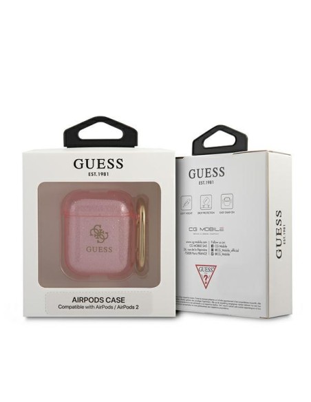 Guess Glitter Collection dėklas, skirtas AirPods 1/ 2 – rožinis Guess Glitter Collection dėklas, skirtas AirPods 1/ 2 – rožinis