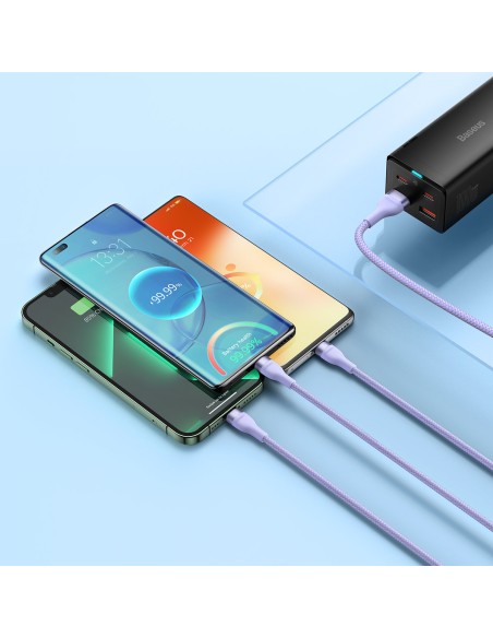 3in1 USB greito įkrovimo laidas USB-C mikro-USB iPhone Lightning 1,2m violetinė 3in1 USB greito įkrovimo laidas USB-C mikro-USB iPhone Lightning 1,2m violetinė