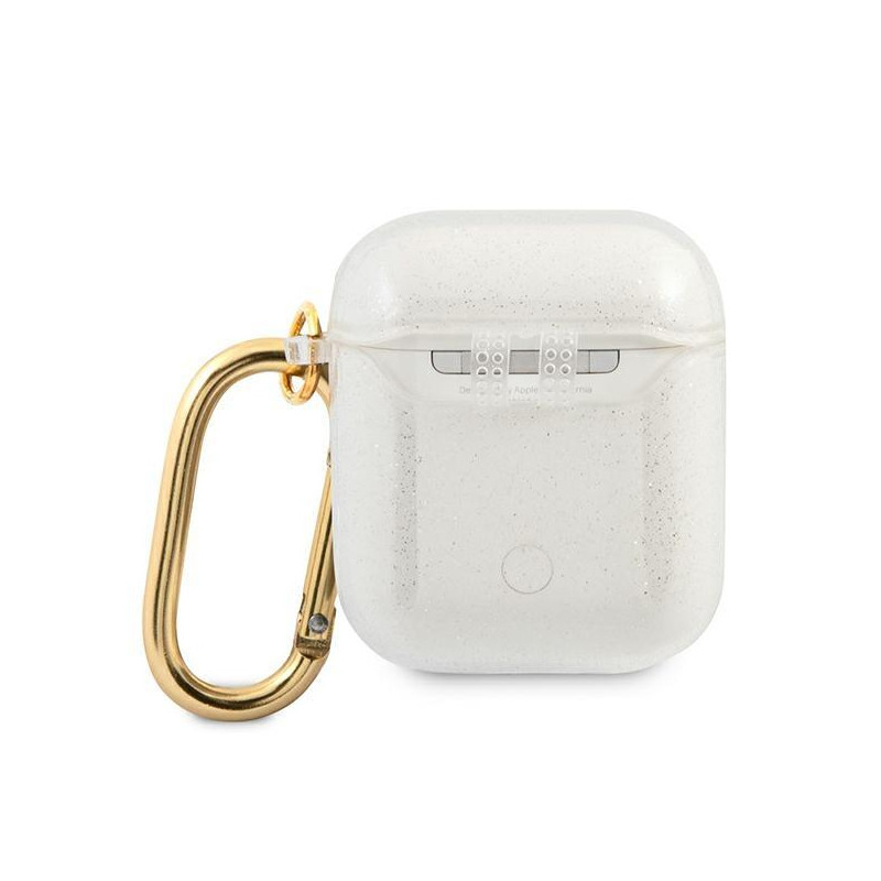 Guess Glitter Collection dėklas, skirtas AirPods 1/ 2 - skaidrus