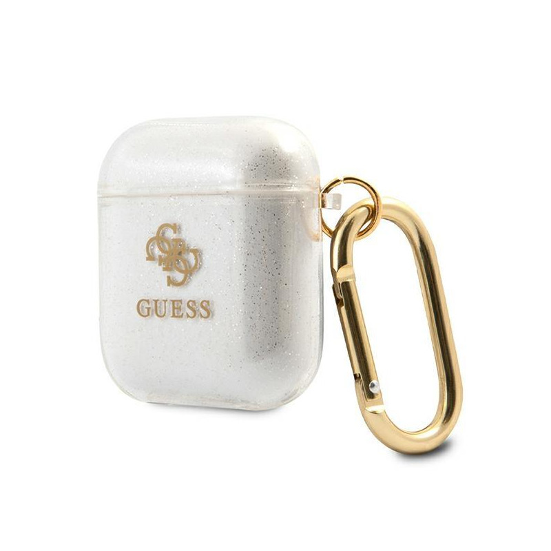 Guess Glitter Collection dėklas, skirtas AirPods 1/ 2 - skaidrus
