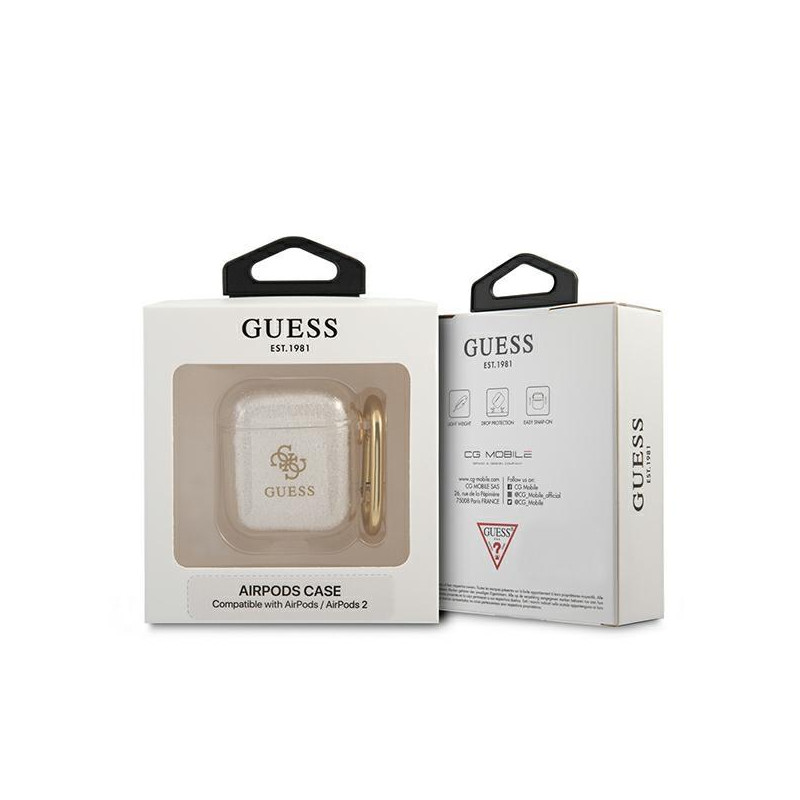 Guess Glitter Collection dėklas, skirtas AirPods 1/ 2 - skaidrus