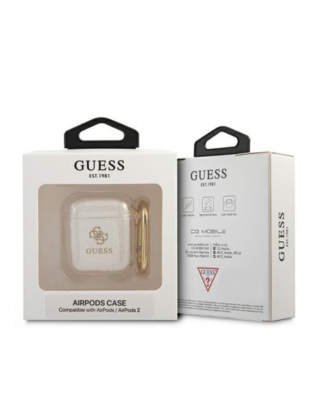 Guess Glitter Collection dėklas, skirtas AirPods 1/ 2 - skaidrus Guess Glitter Collection dėklas, skirtas AirPods 1/ 2 - skaidrus