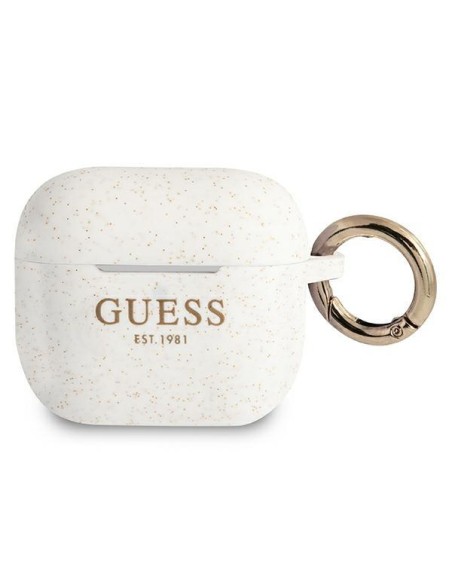 Guess Silicone Glitter dėklas, skirtas AirPods 3 – baltas Guess Silicone Glitter dėklas, skirtas AirPods 3 – baltas