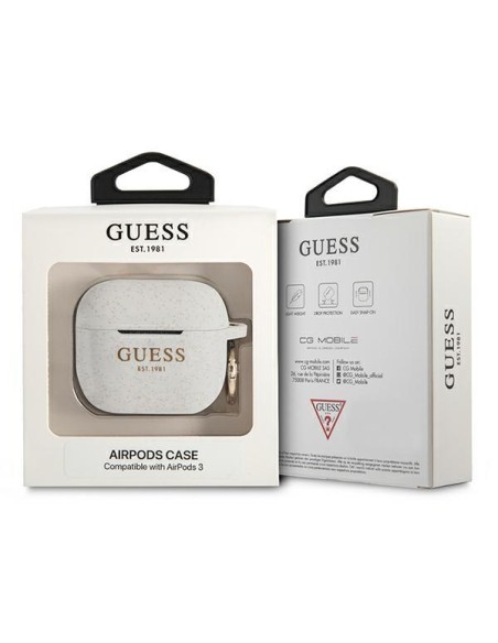 Guess Silicone Glitter dėklas, skirtas AirPods 3 – baltas Guess Silicone Glitter dėklas, skirtas AirPods 3 – baltas