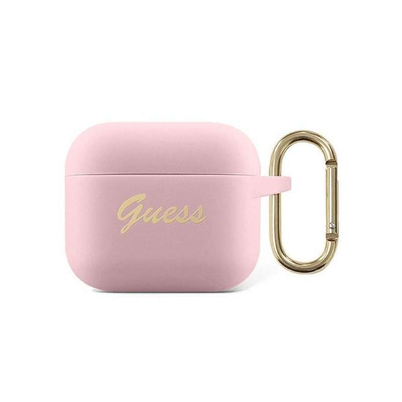 Guess Silicone Vintage Script dėklas, skirtas AirPods 3 – rožinis Guess Silicone Vintage Script dėklas, skirtas AirPods 3 – rožinis