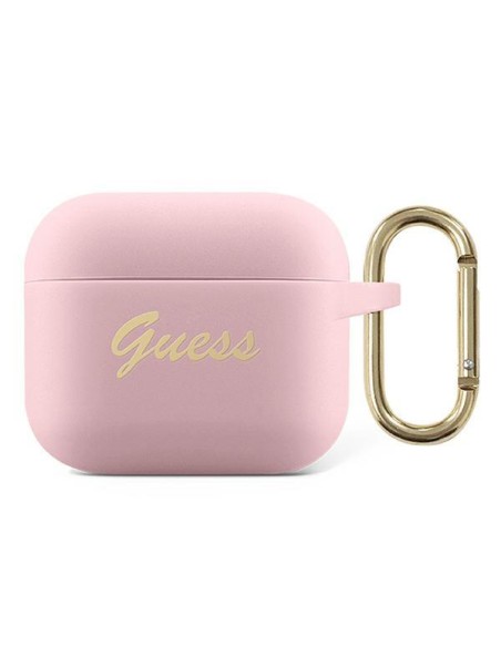 Guess Silicone Vintage Script dėklas, skirtas AirPods 3 – rožinis Guess Silicone Vintage Script dėklas, skirtas AirPods 3 – rožinis