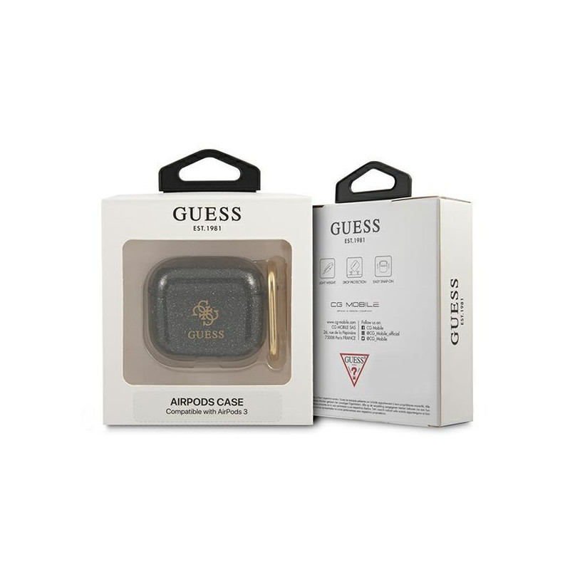 Guess Glitter Collection dėklas, skirtas AirPods 3 – juodas