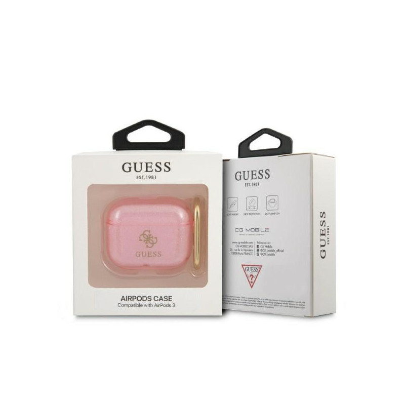 Guess Glitter Collection dėklas, skirtas AirPods 3 – rožinis