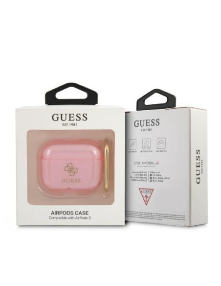 Guess Glitter Collection dėklas, skirtas AirPods 3 – rožinis Guess Glitter Collection dėklas, skirtas AirPods 3 – rožinis