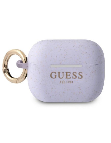 Guess Silicone Glitter dėklas, skirtas AirPods Pro – violetinis Guess Silicone Glitter dėklas, skirtas AirPods Pro – violetinis