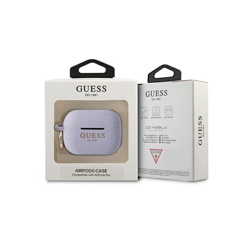Guess Silicone Glitter dėklas, skirtas AirPods Pro – violetinis