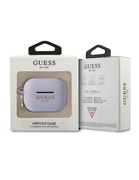 Guess Silicone Glitter dėklas, skirtas AirPods Pro – violetinis Guess Silicone Glitter dėklas, skirtas AirPods Pro – violetinis
