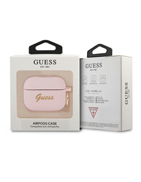 Guess Silicone Vintage Script dėklas, skirtas AirPods Pro – rožinis Guess Silicone Vintage Script dėklas, skirtas AirPods Pro – rožinis