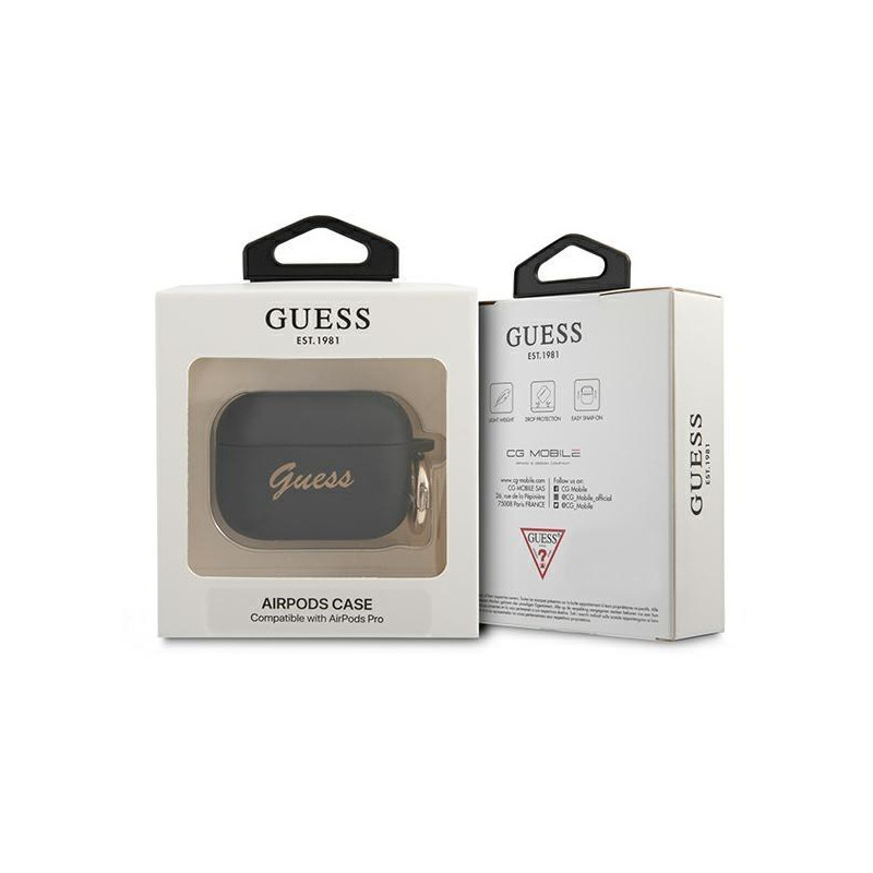 Guess Silicone Vintage Script dėklas, skirtas AirPods Pro – juodas