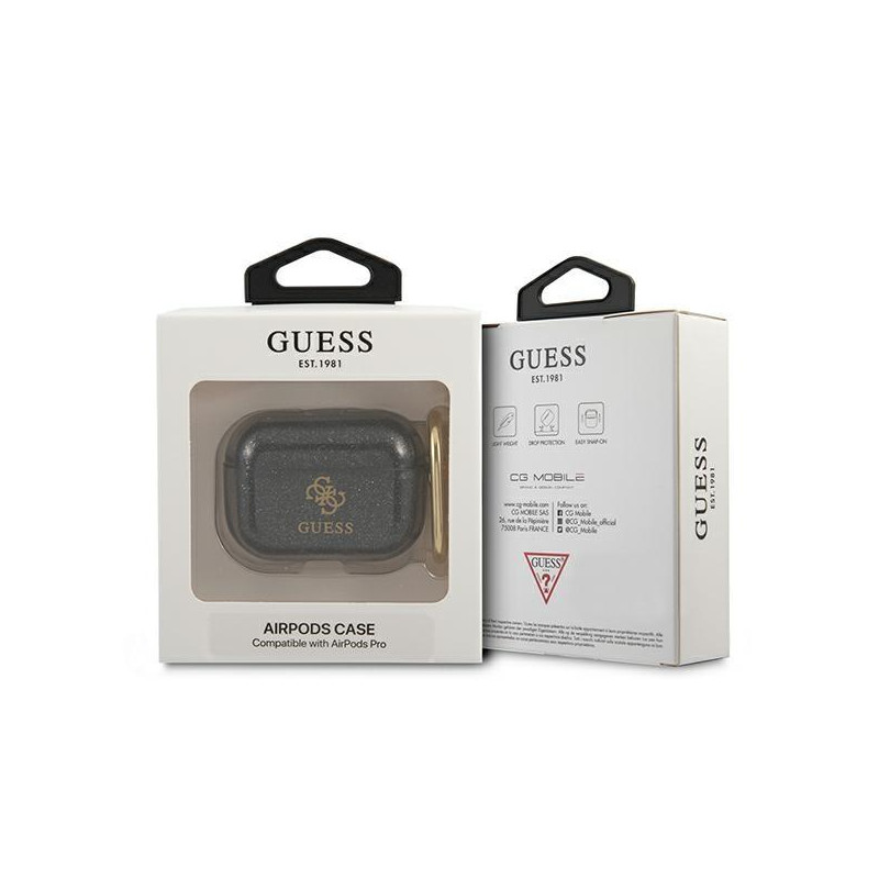 Guess Glitter Collection dėklas, skirtas AirPods Pro - juodas