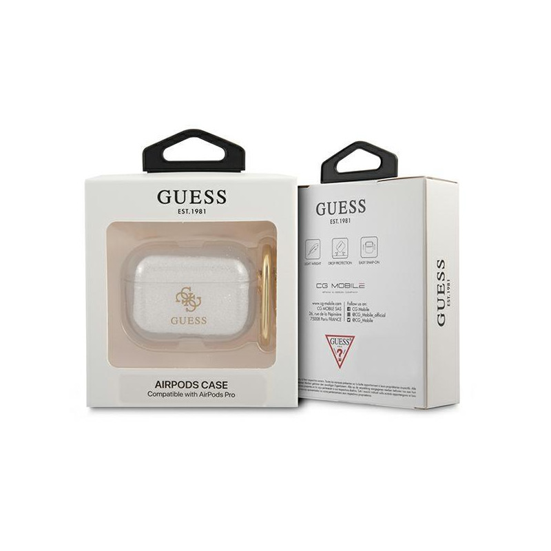 Guess Glitter Collection dėklas, skirtas AirPods Pro – skaidrus
