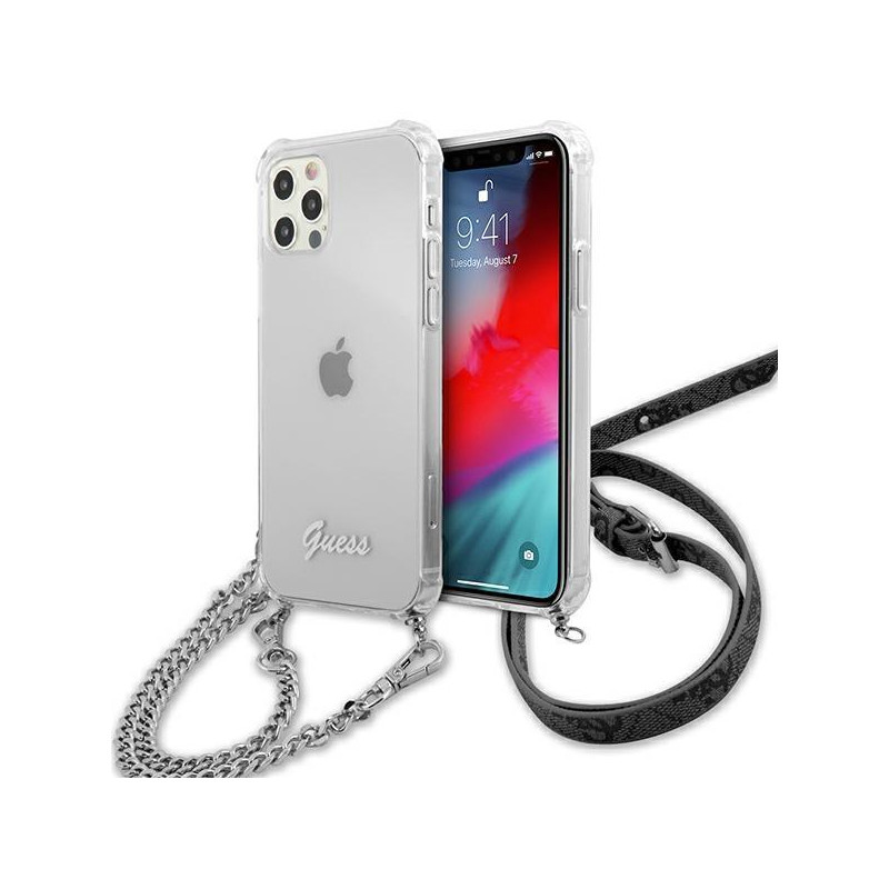 Guess 4G Silver Chain dėklas iPhone 12 Pro Max - skaidrus Guess 4G Silver Chain dėklas iPhone 12 Pro Max - skaidrus