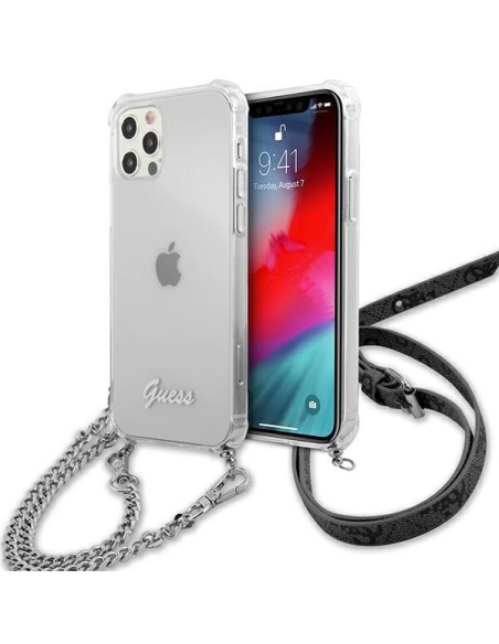 Guess 4G Silver Chain dėklas iPhone 12 Pro Max - skaidrus Guess 4G Silver Chain dėklas iPhone 12 Pro Max - skaidrus