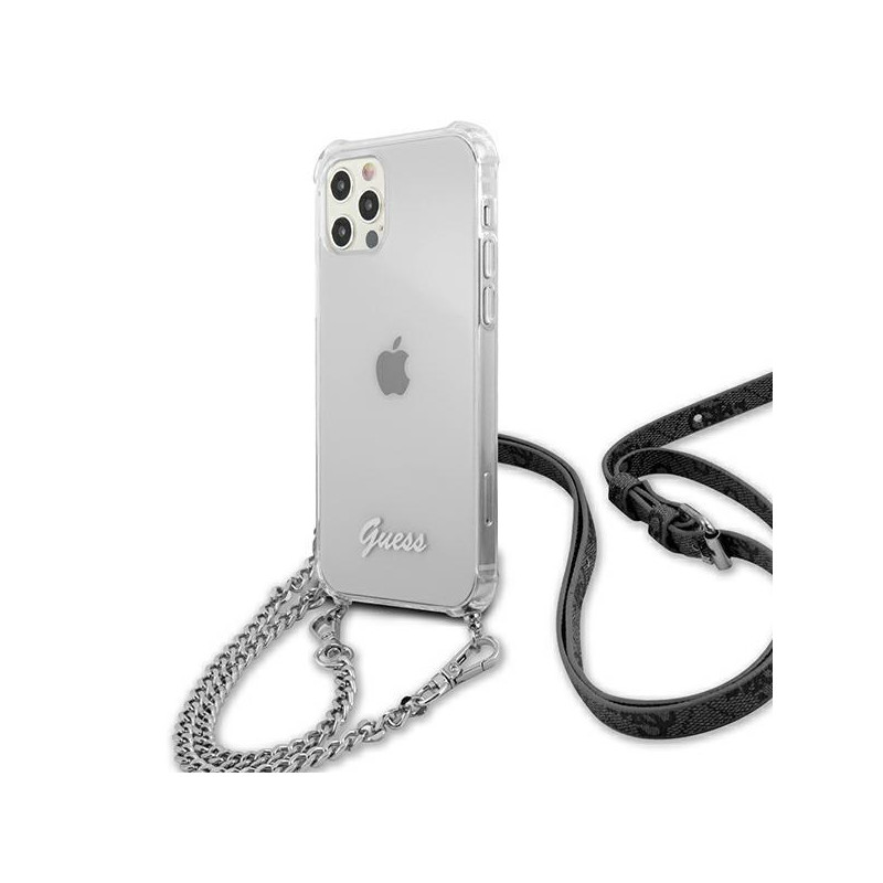 Guess 4G Silver Chain dėklas iPhone 12 Pro Max - skaidrus
