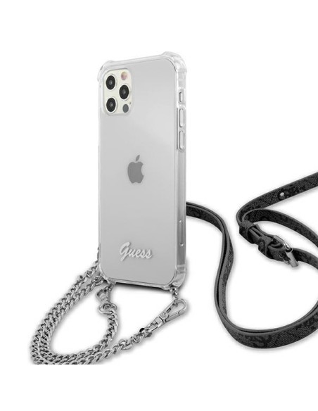Guess 4G Silver Chain dėklas iPhone 12 Pro Max - skaidrus Guess 4G Silver Chain dėklas iPhone 12 Pro Max - skaidrus