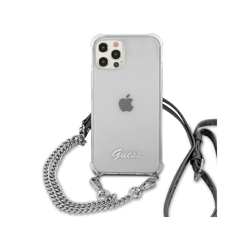 Guess 4G Silver Chain dėklas iPhone 12 Pro Max - skaidrus