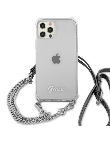 Guess 4G Silver Chain dėklas iPhone 12 Pro Max - skaidrus Guess 4G Silver Chain dėklas iPhone 12 Pro Max - skaidrus