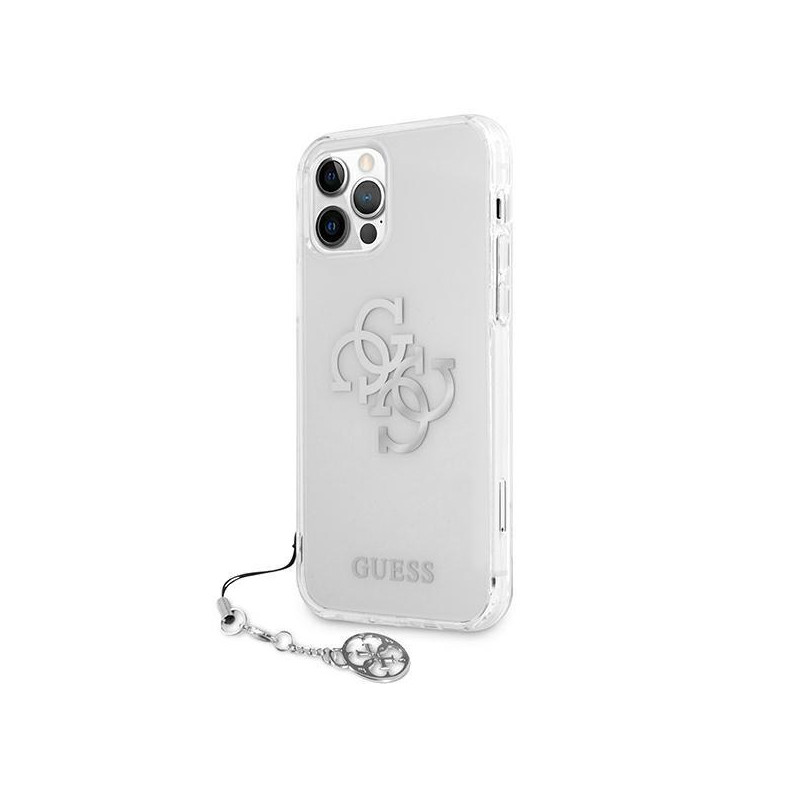 Guess 4G Silver Charms Collection dėklas, skirtas iPhone 12 Pro Max - skaidrus