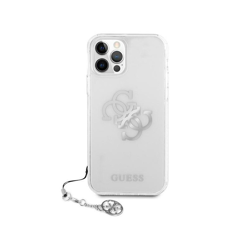 Guess 4G Silver Charms Collection dėklas, skirtas iPhone 12 Pro Max - skaidrus