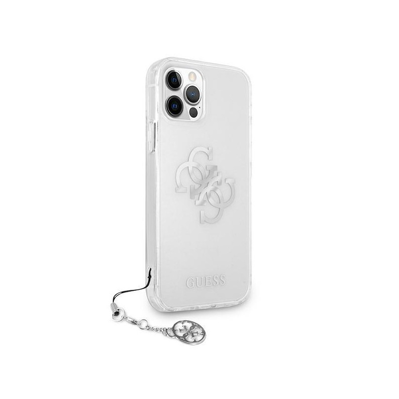 Guess 4G Silver Charms Collection dėklas, skirtas iPhone 12 Pro Max - skaidrus