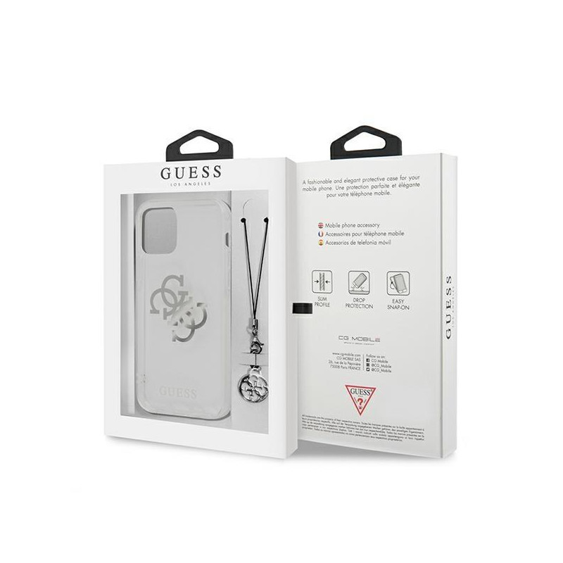 Guess 4G Silver Charms Collection dėklas, skirtas iPhone 12 Pro Max - skaidrus