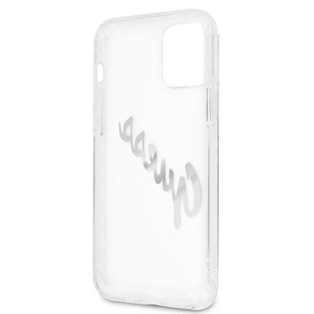 Guess Vintage Script Sidabrinis dėklas, skirtas iPhone 12 Pro Max - skaidrus Guess Vintage Script Sidabrinis dėklas, skirtas iPhone 12 Pro Max - skaidrus