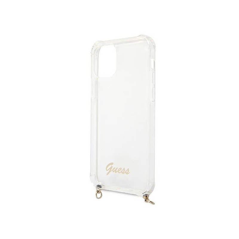 Guess 4G Brown Strap Gold Chain Case, skirtas iPhone 12 / iPhone 12 Pro – skaidrus