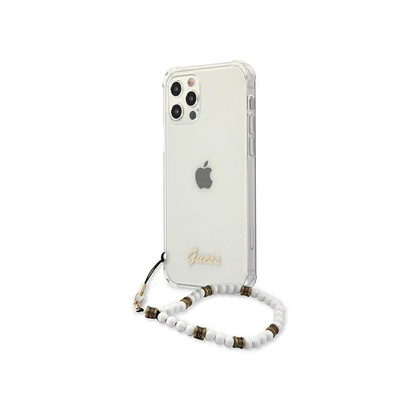 Guess White Pearl dėklas, skirtas iPhone 12 / iPhone 12 Pro - skaidrus